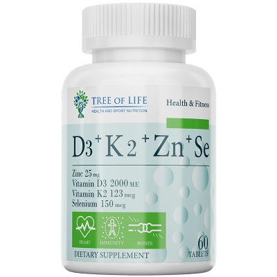 Витамины Life D3+K2+Zn+Se 500 мг 60 таблеток